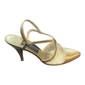 Stuart Weitzman Gold Sheer Glittery Slingback Heels 5175 Size 6B